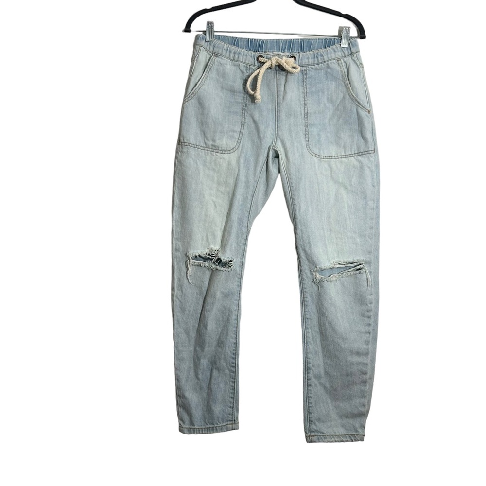 One Teaspoon Shabbies Kingpin Angel Wash Elastic Waist Distressed Jeans XS